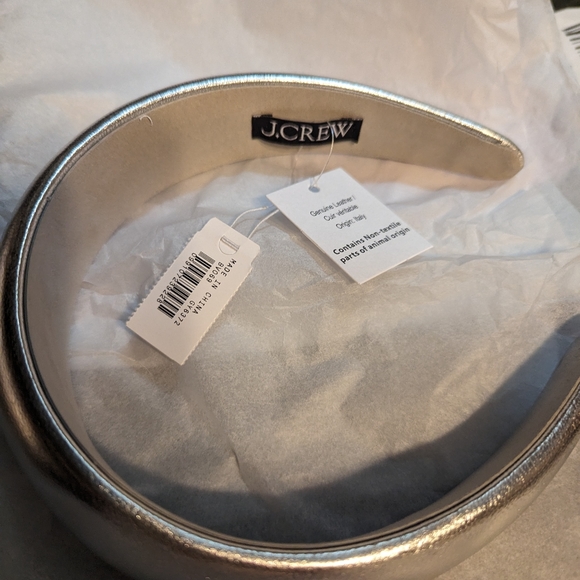 NWT🤩 J. CREW 💌🩶ROSSI PUFFED HEADBAND: SILVER MIRROR🩶💌 ⭐ METALLIC LEATHER!⭐ - Picture 8 of 8